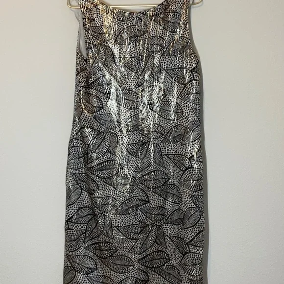 Tory Burch Silk Blend Jaquard Sleeveless Sheath Dress Metallic Size 12 - Picture 5 of 11